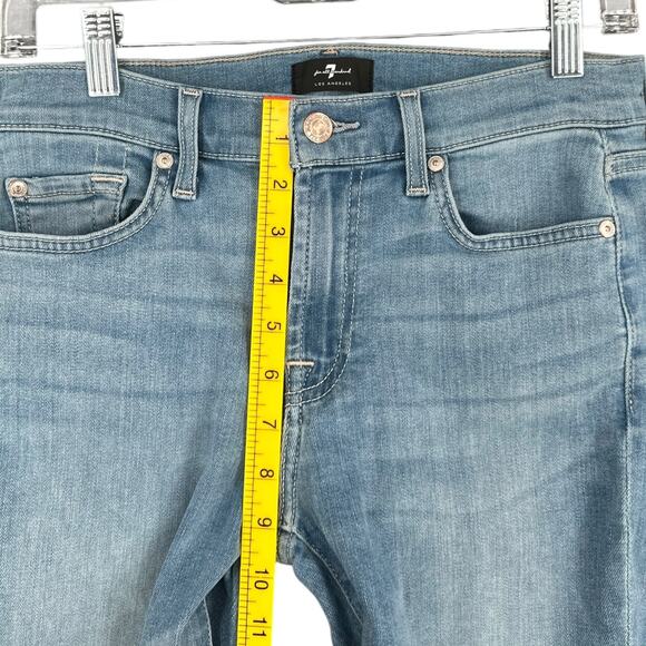7 For All Mankind The Ankle Skinny Light Blue Mid Rise Raw Hem Jeans Womens 27 - Picture 9 of 11